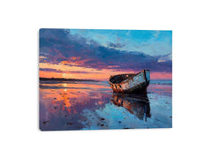 Boat on sunset beach Canvas Art Painting