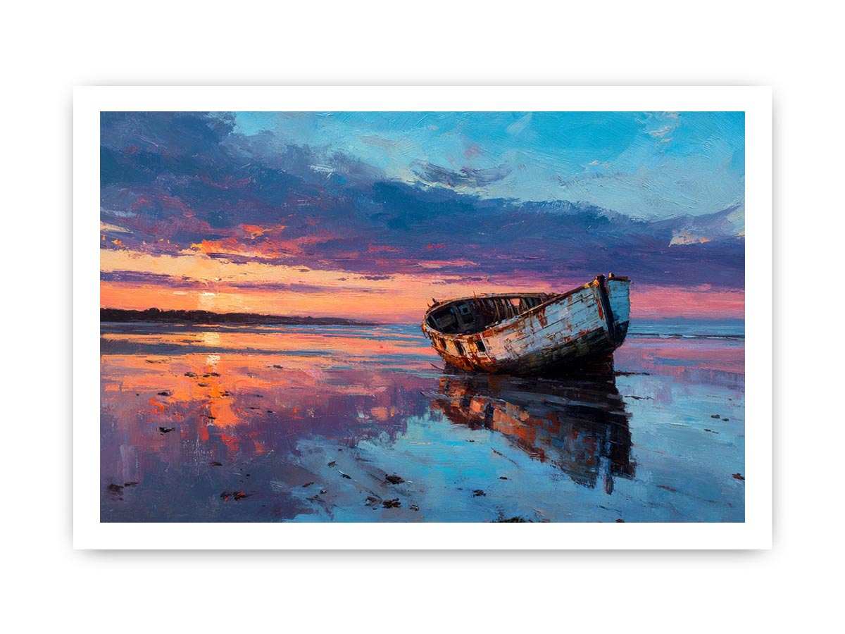 Boat on sunset beach Canvas Art Painting  Painting