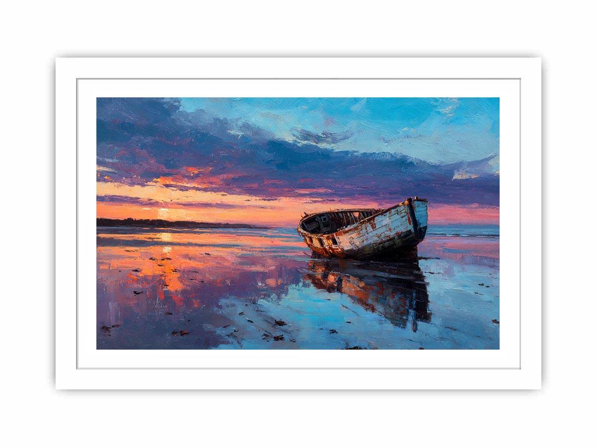 Boat on sunset beach Canvas Art Painting  Art Print