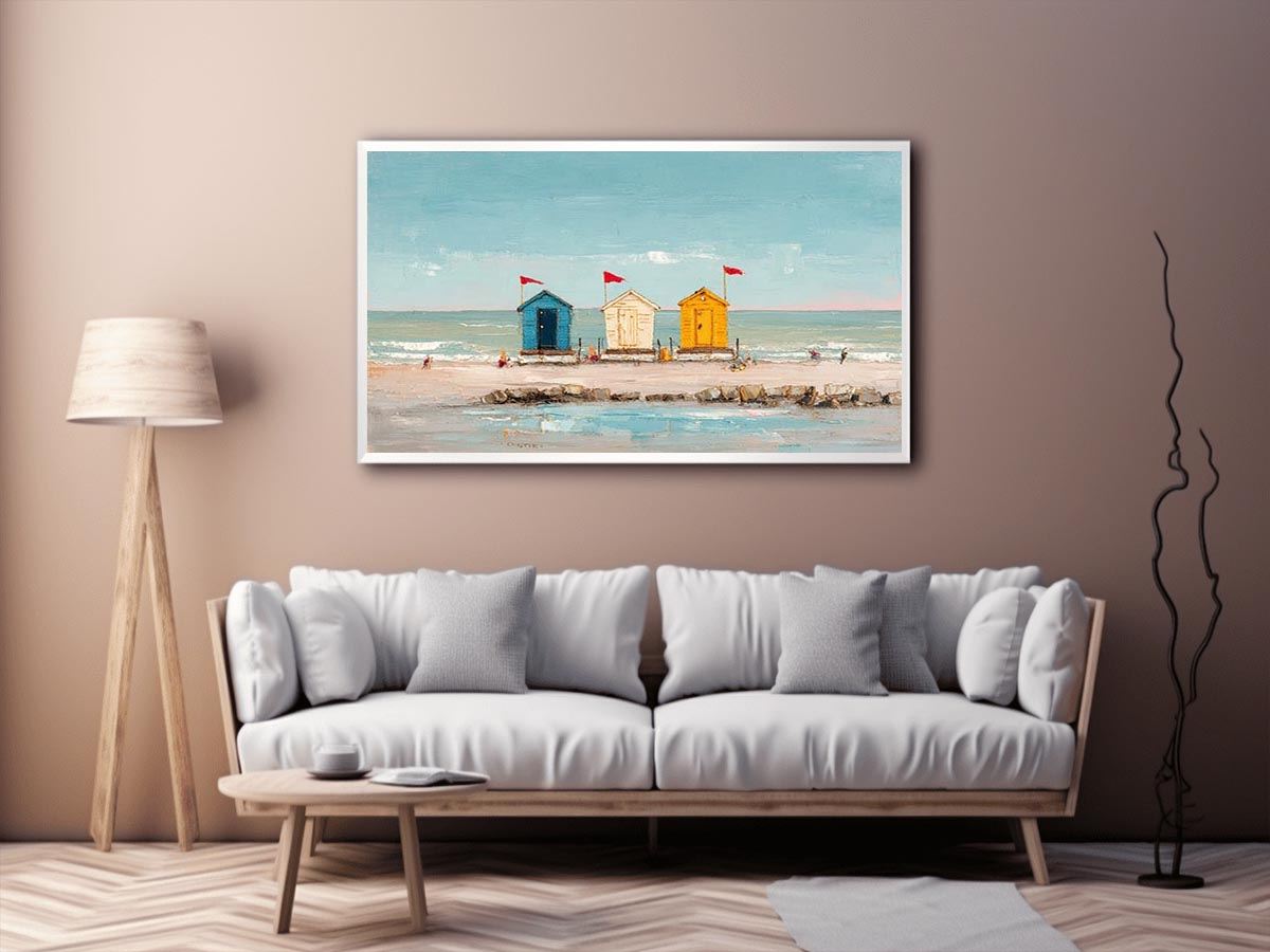 Three beach Huts Canvas Art Painting