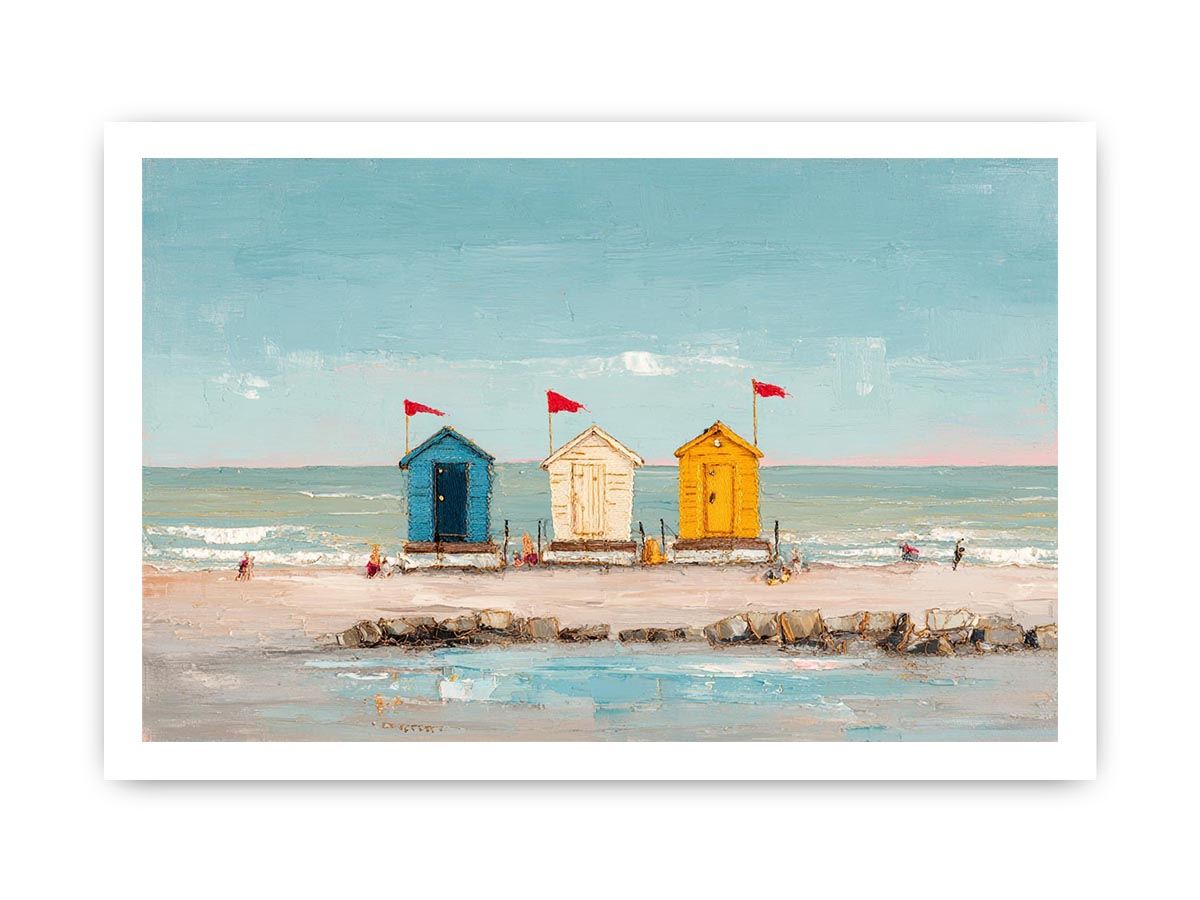 Three beach Huts Canvas Art Painting  Painting