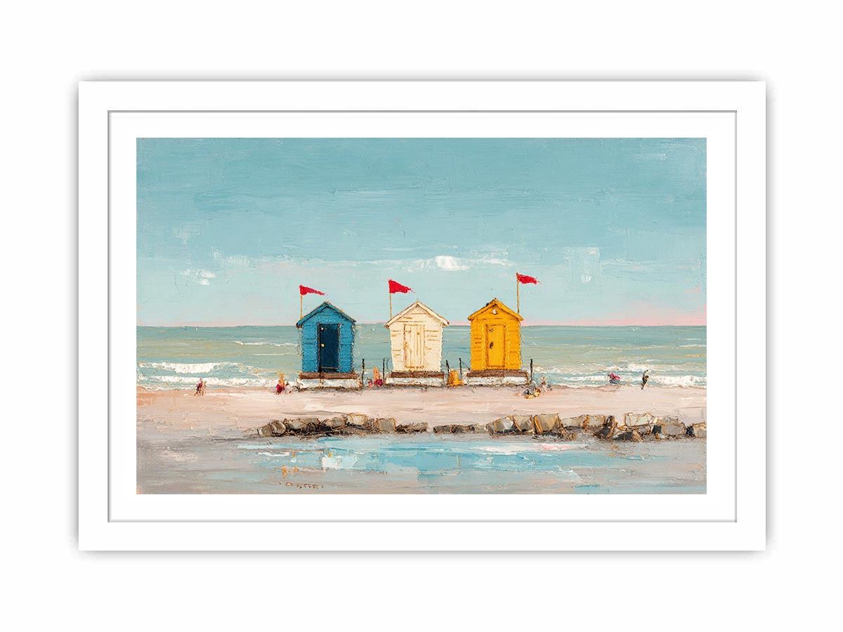 Three beach Huts Canvas Art Painting  Art Print