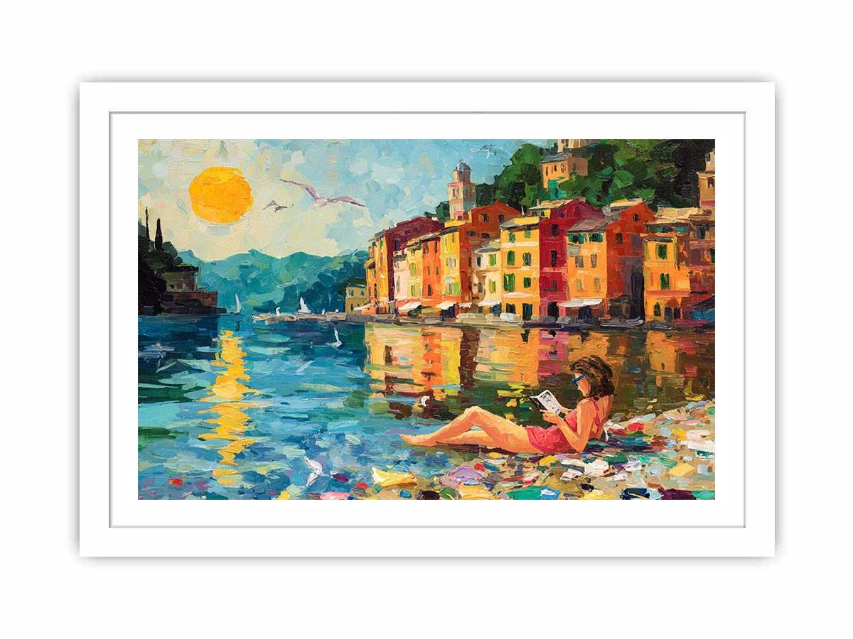 Beach Reading Canvas Art Painting  Art Print