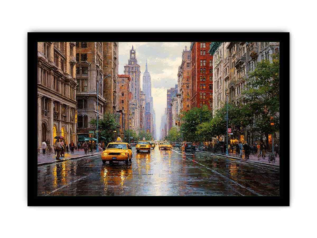 City Streets of New York Canvas Art Painting   Framed poster