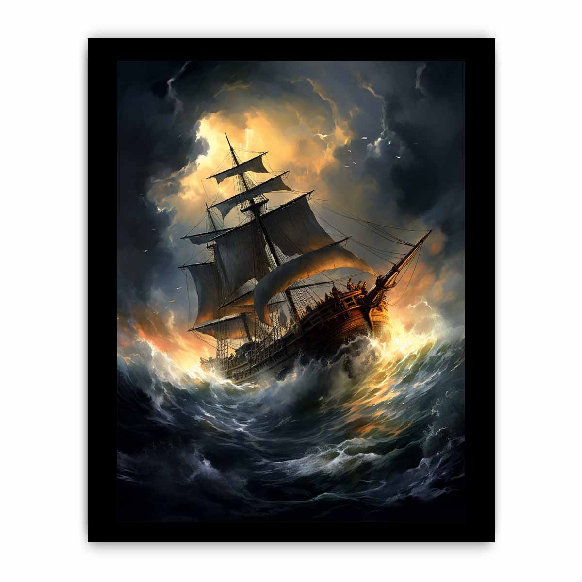 Ship In Storm  Canvas Painting Print