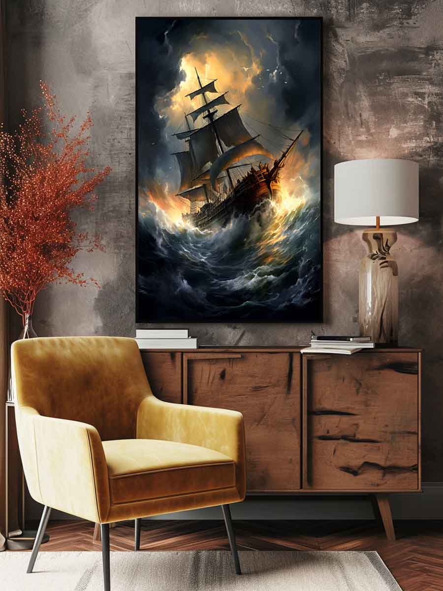 Ship In Storm  Canvas Painting Print