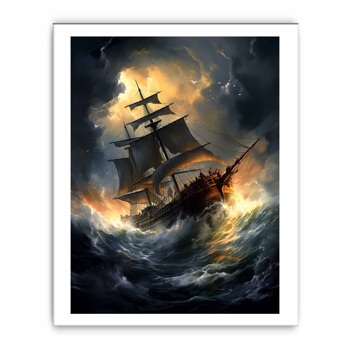 Ship In Storm  Canvas Painting Print