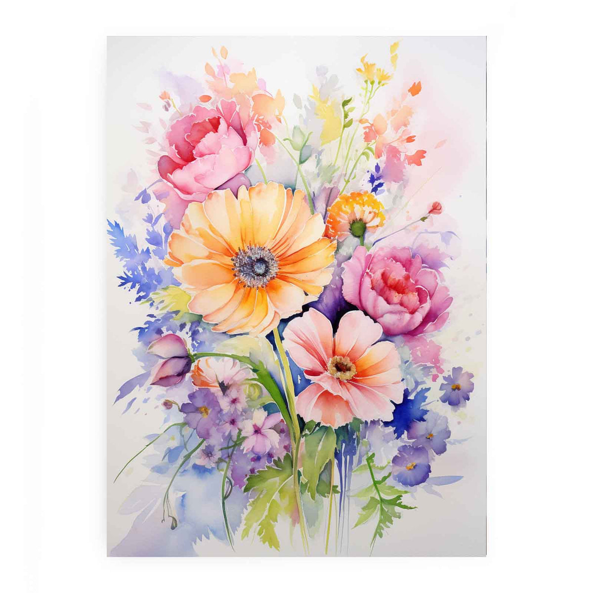 Watercolor Flowers  painting Canvas Print