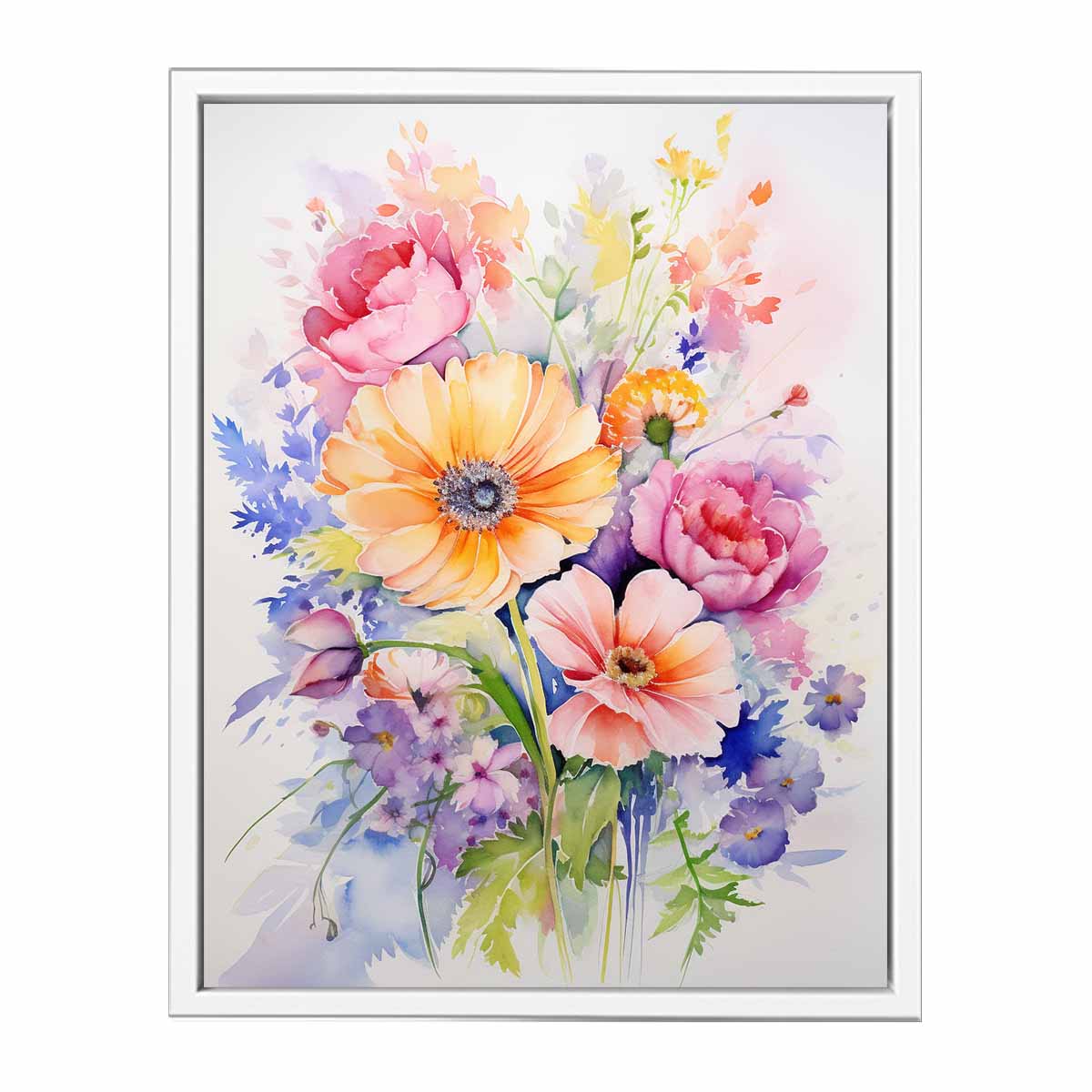 Watercolor Flowers  painting Canvas Print