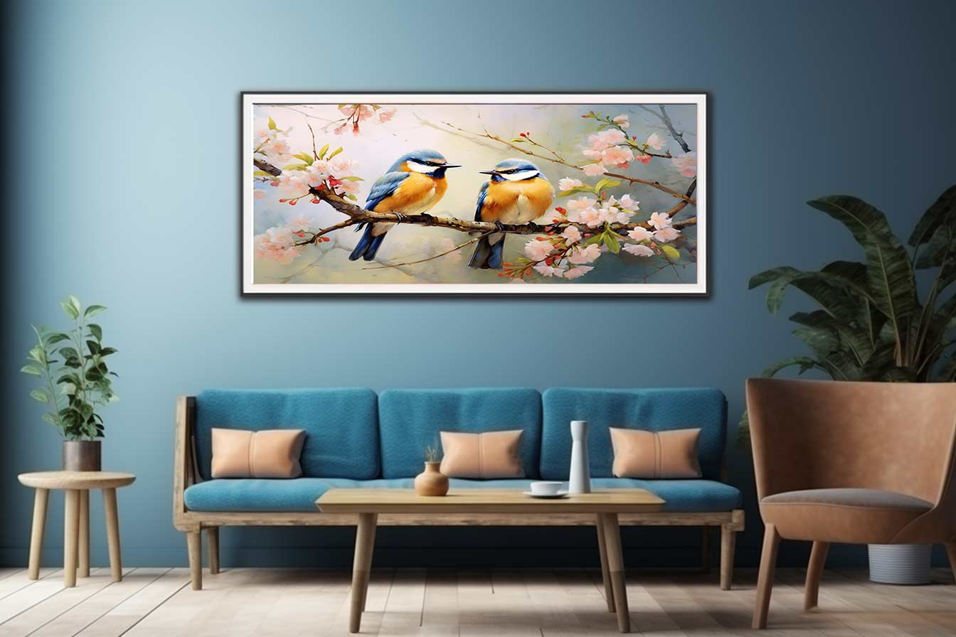 Bird Branches Art Painting Canvas Print