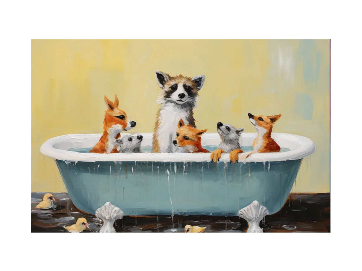 Animal Bathing Tub Modern Art Painting Canvas Print