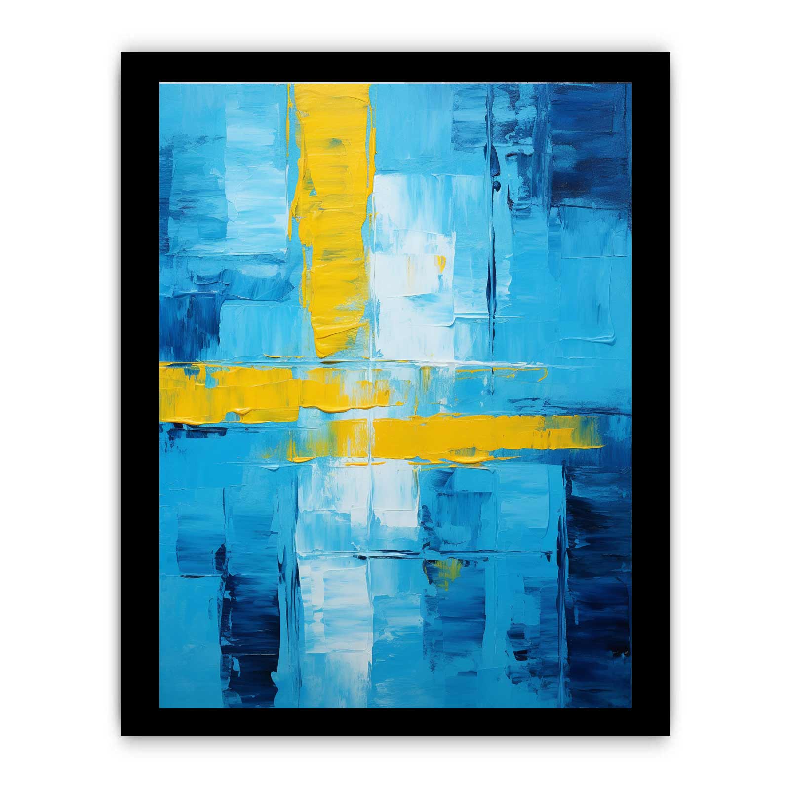 Abstract Blue Yellow palette knife painting