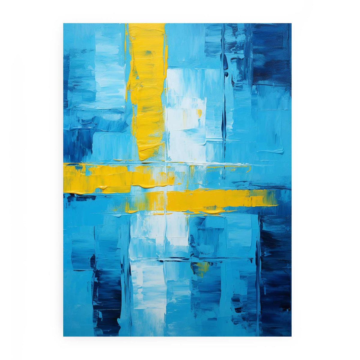 Abstract Blue Yellow palette knife painting
