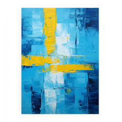 Abstract Blue Yellow palette knife painting