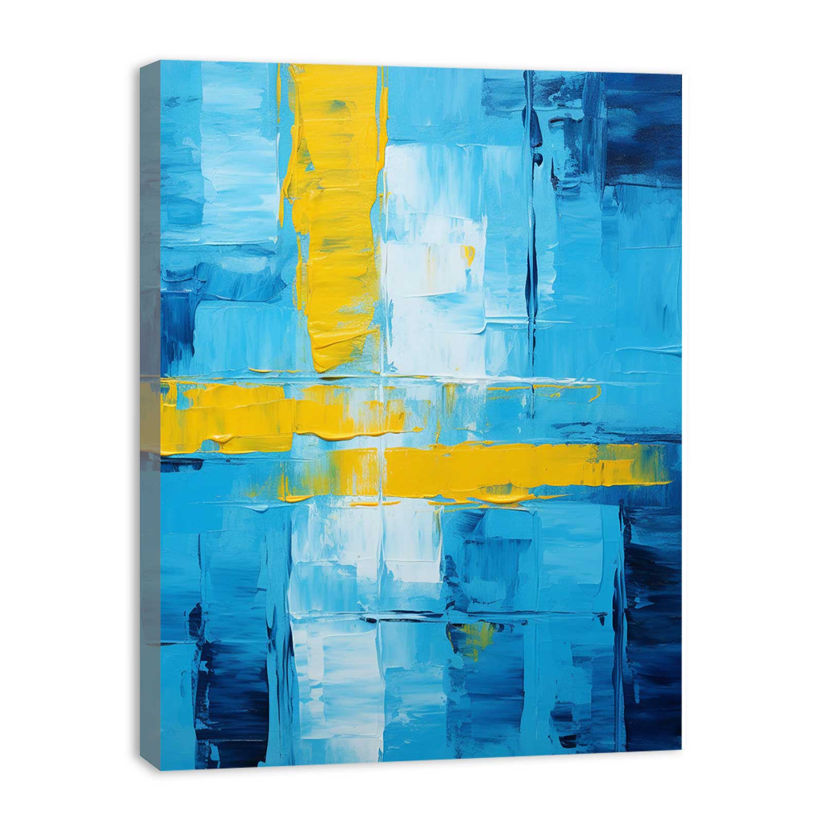 Abstract Blue Yellow palette knife painting