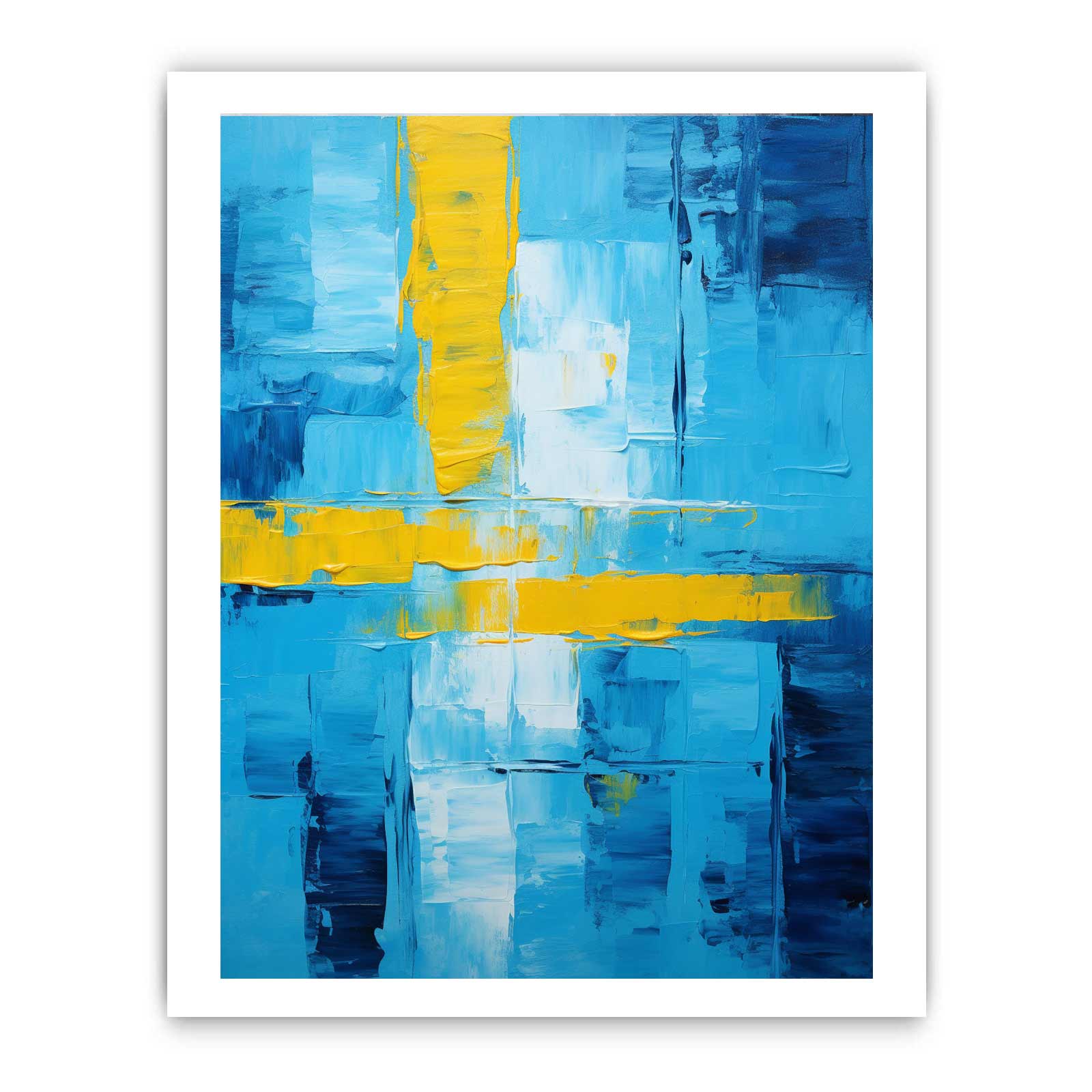Abstract Blue Yellow palette knife painting
