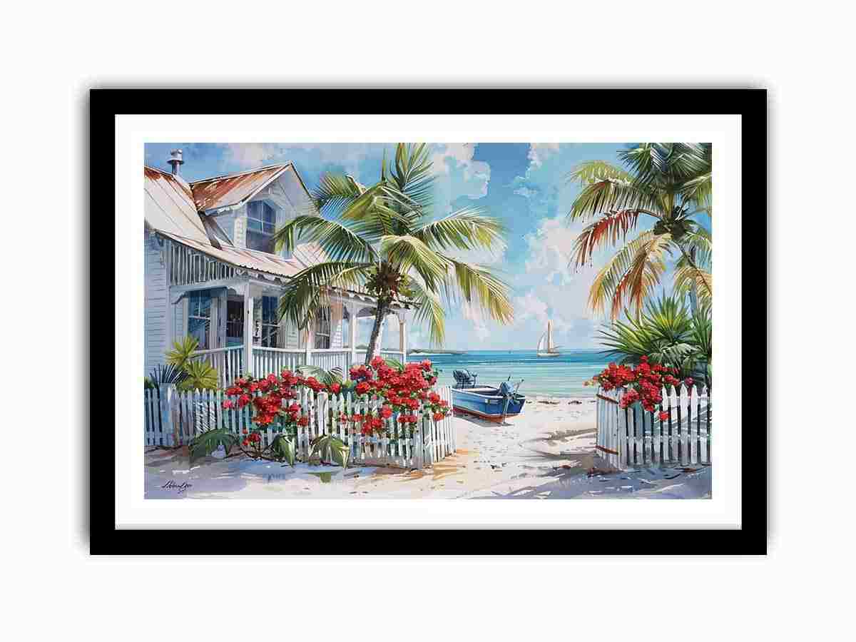 Caribbian Beach Painting   Framed poster