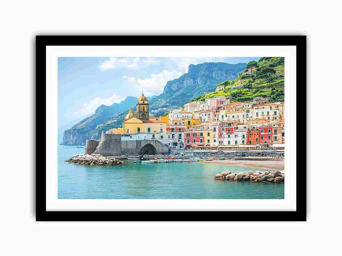 Campania Italy Beach Town  Painting   Framed poster