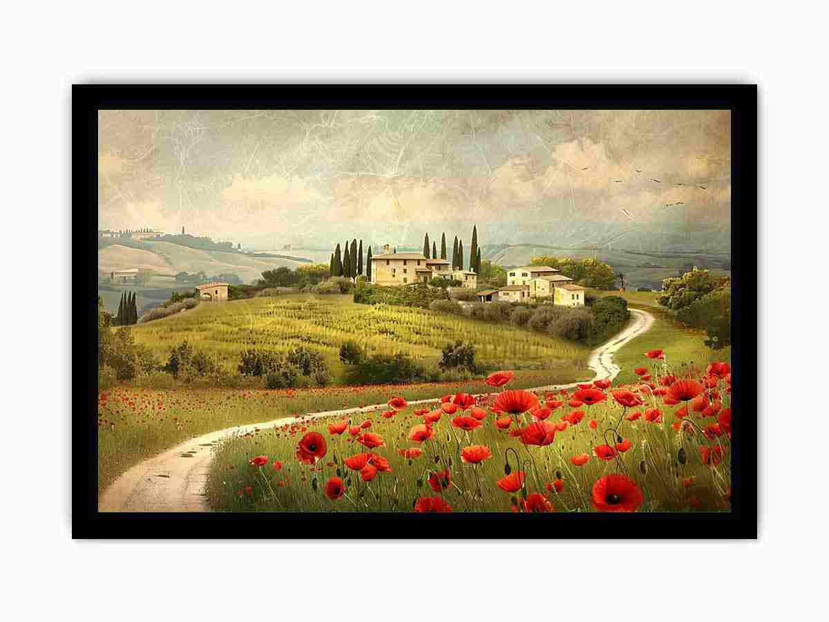 Red Poppies flower  House Valley Painting