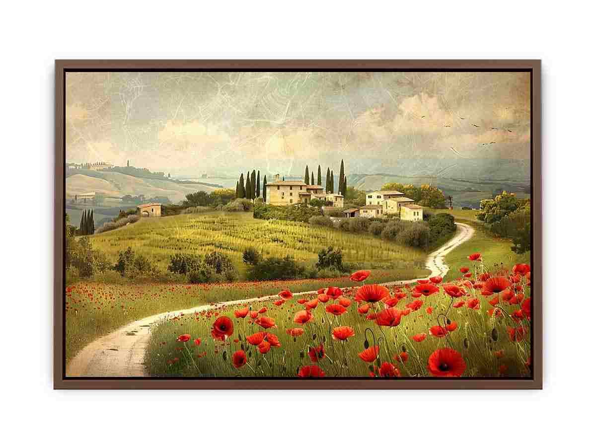 Red Poppies flower  House Valley Painting Art Print