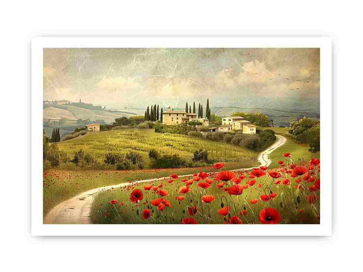 Red Poppies flower  House Valley Painting