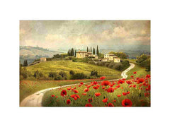 Red Poppies flower  House Valley Painting