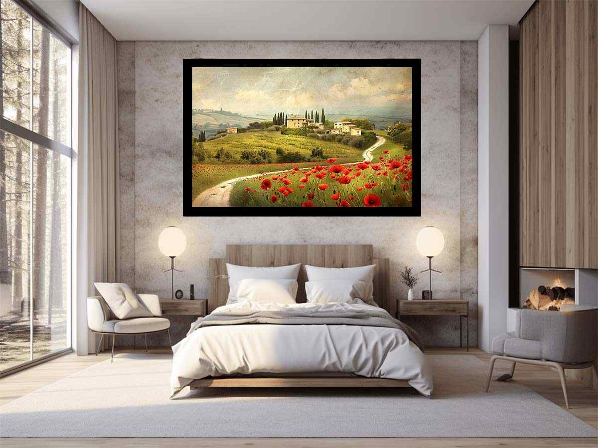 Red Poppies flower  House Valley Painting