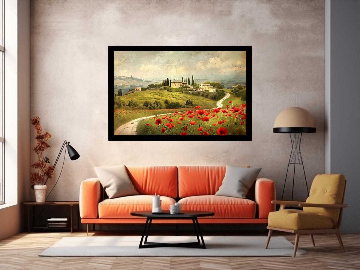 Red Poppies flower  House Valley Painting