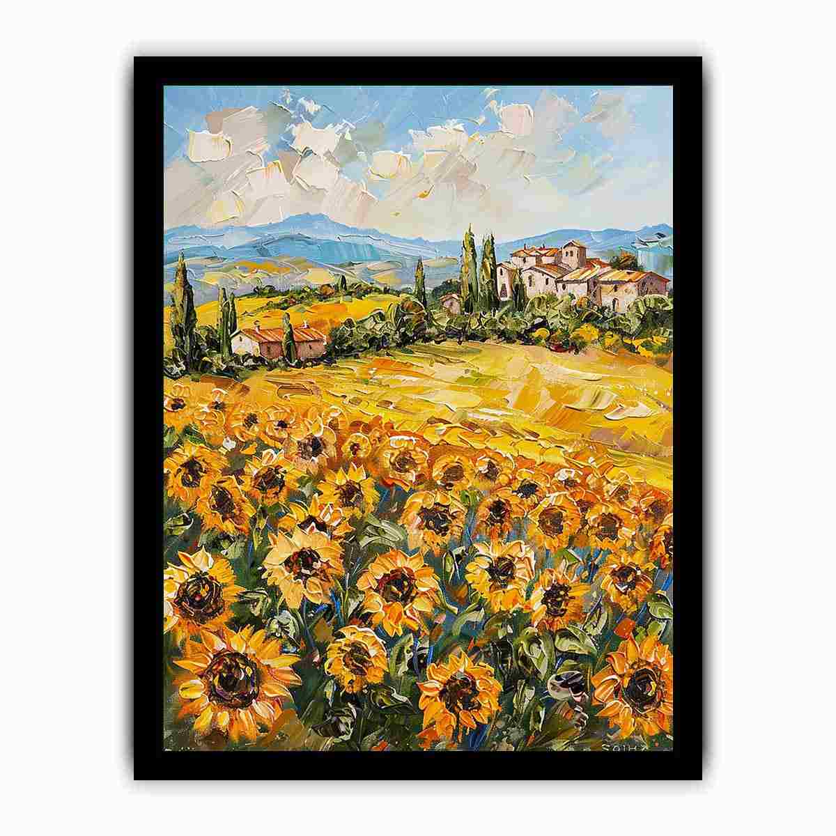 Sunflower Field Valley Painting