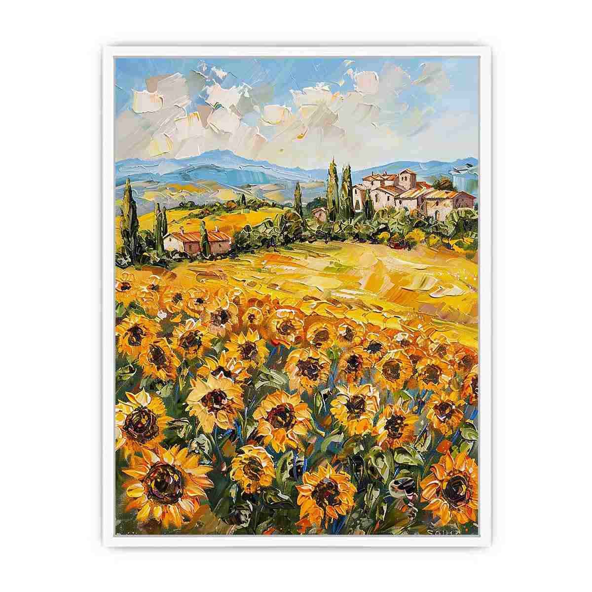 Sunflower Field Valley Painting   canvas print