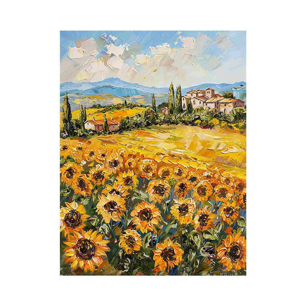 Sunflower Field Valley Painting