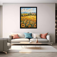 Sunflower Field Valley Painting