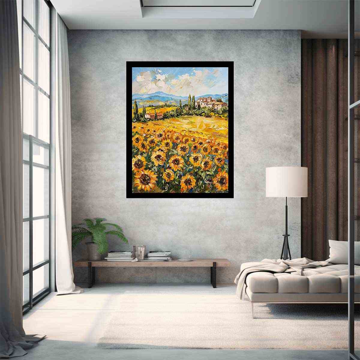 Sunflower Field Valley Painting