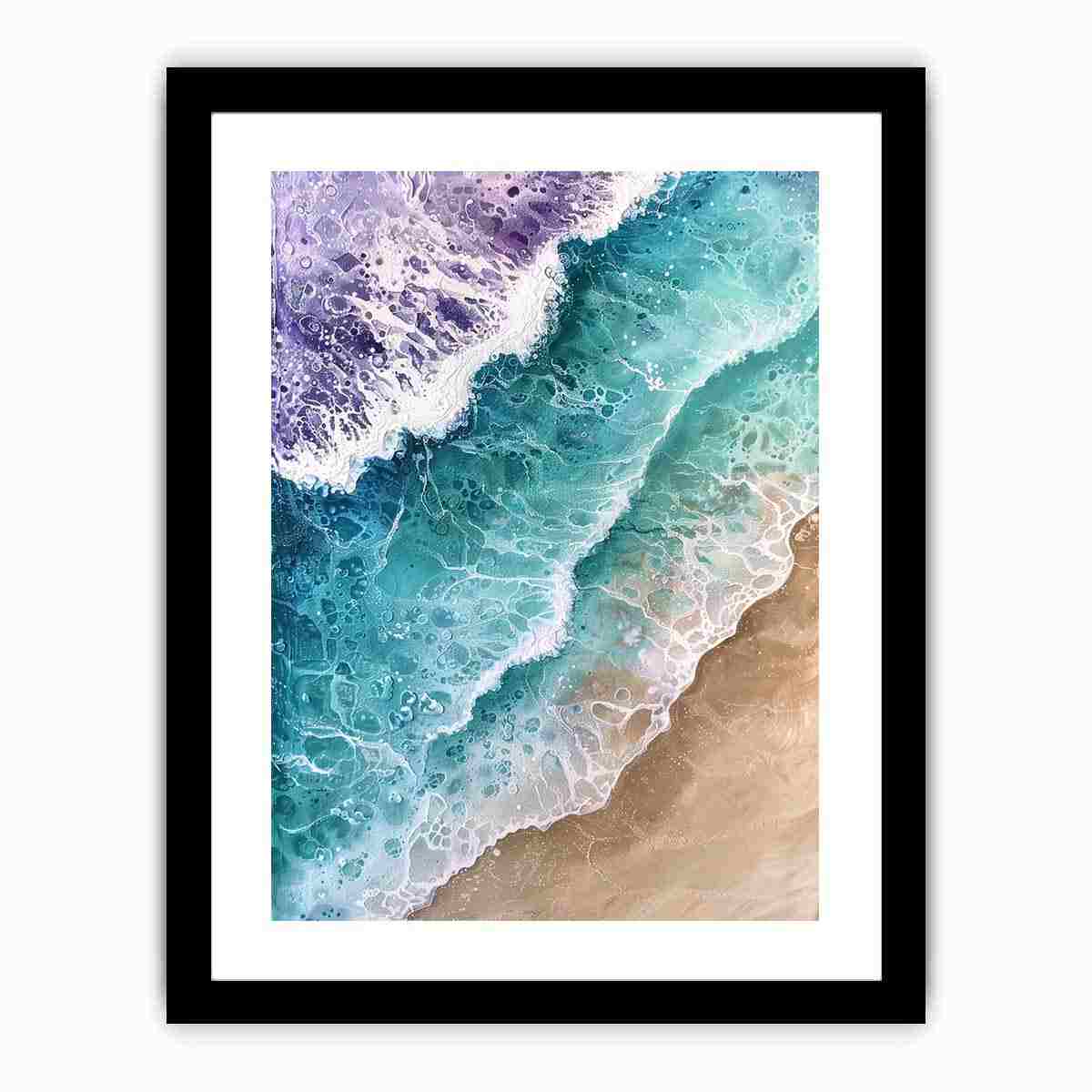 Teal Beach Ocean waves  Painting   Framed poster