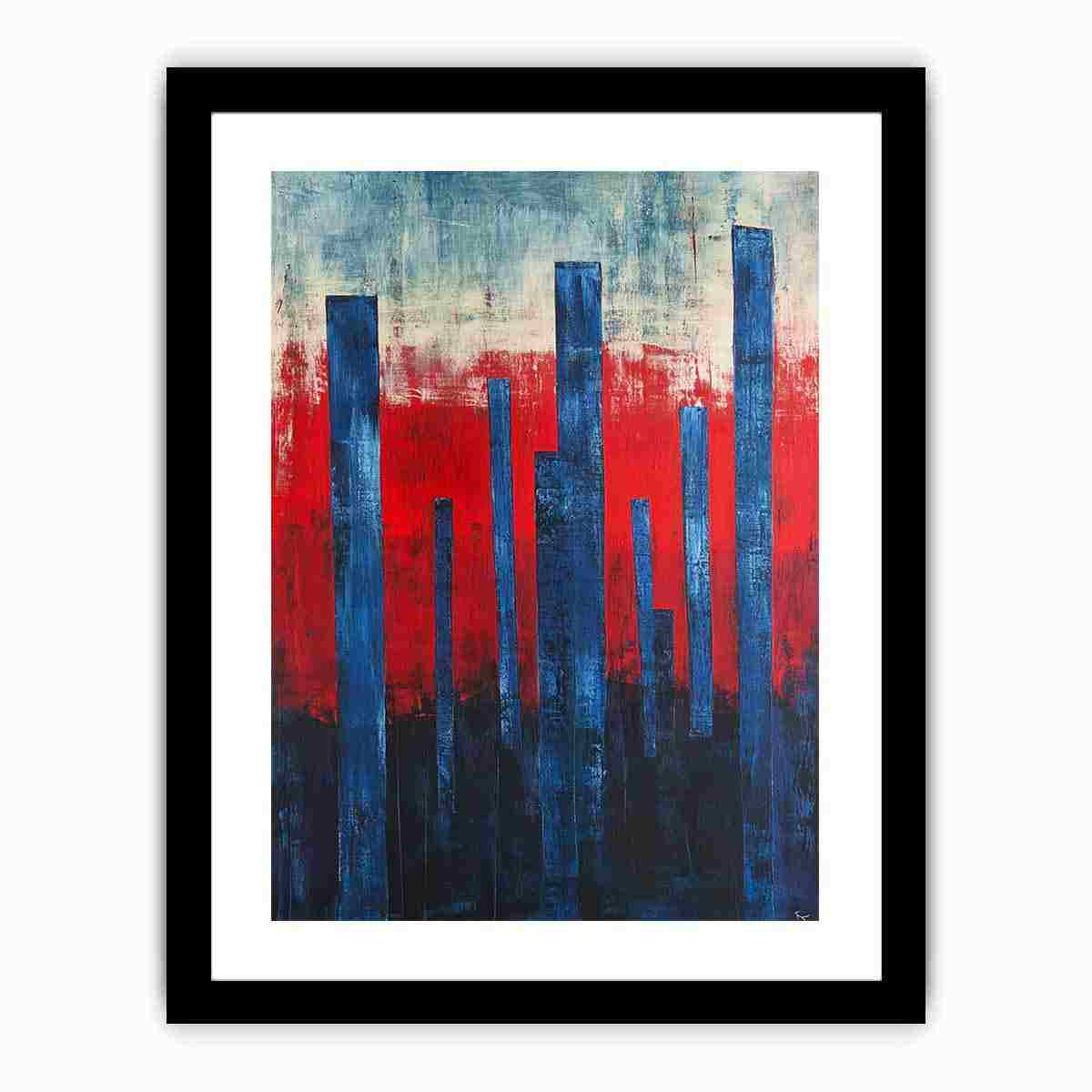 Blue Poles Abstract Painting  Framed poster