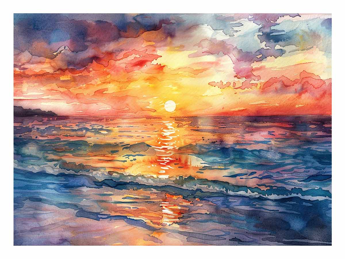 Beach  Canvas Sunset Painting Print