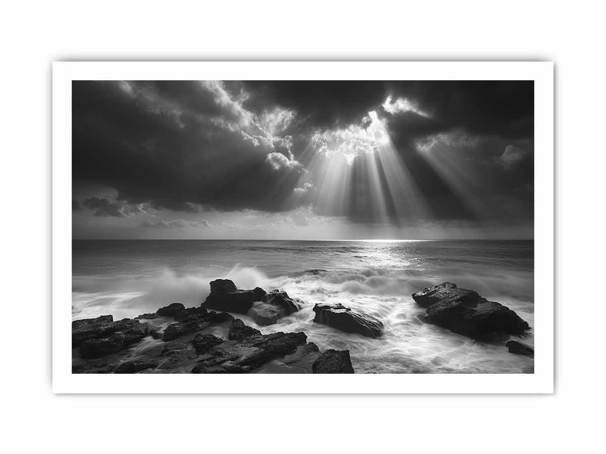 Spotlight beach Photogrpahy Black white  Canvas Print