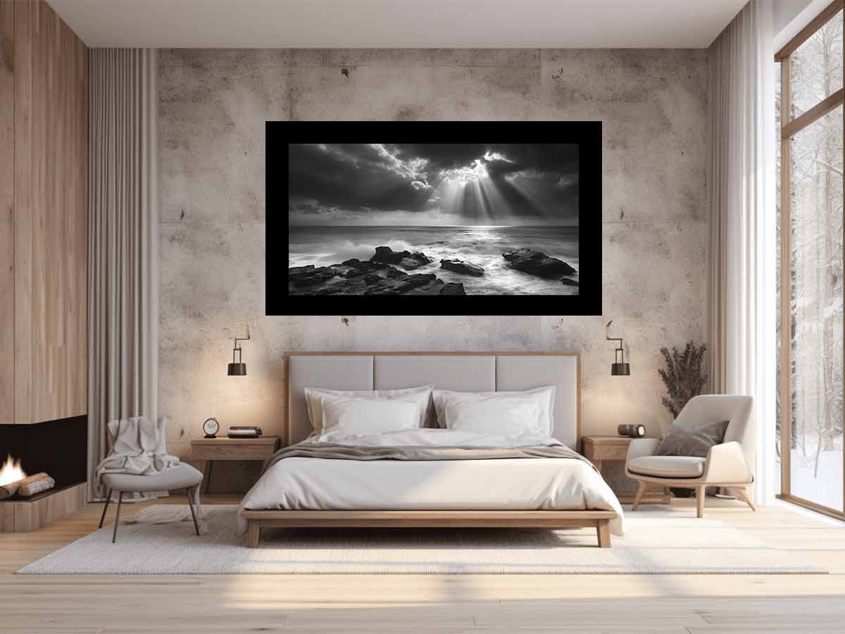 Spotlight beach Photogrpahy Black white  Canvas Print