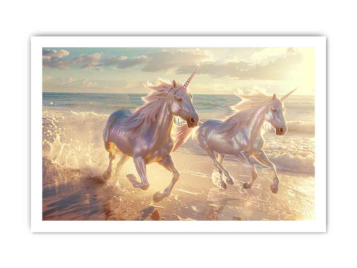 Along the Beach Unicorn Canvas Print