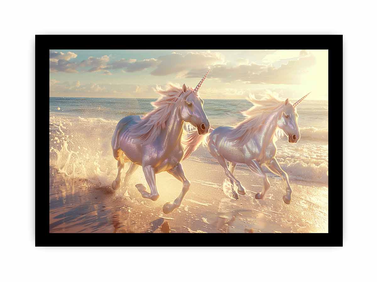 Along the Beach Unicorn Canvas Print