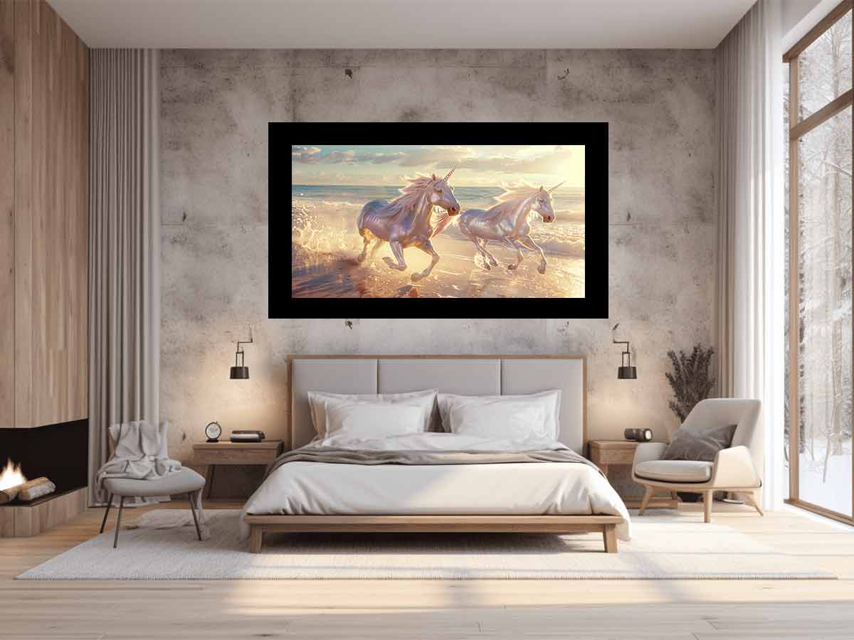Along the Beach Unicorn Canvas Print