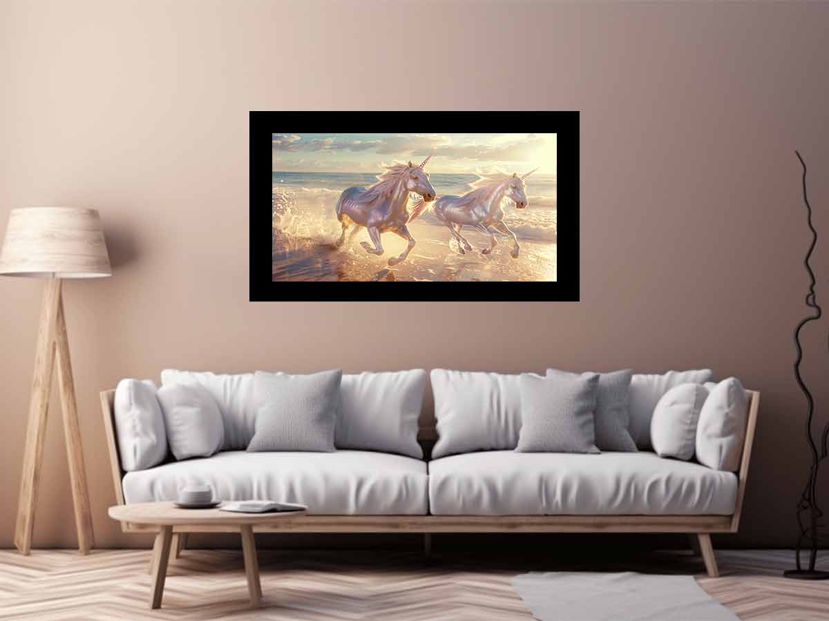 Along the Beach Unicorn Canvas Print