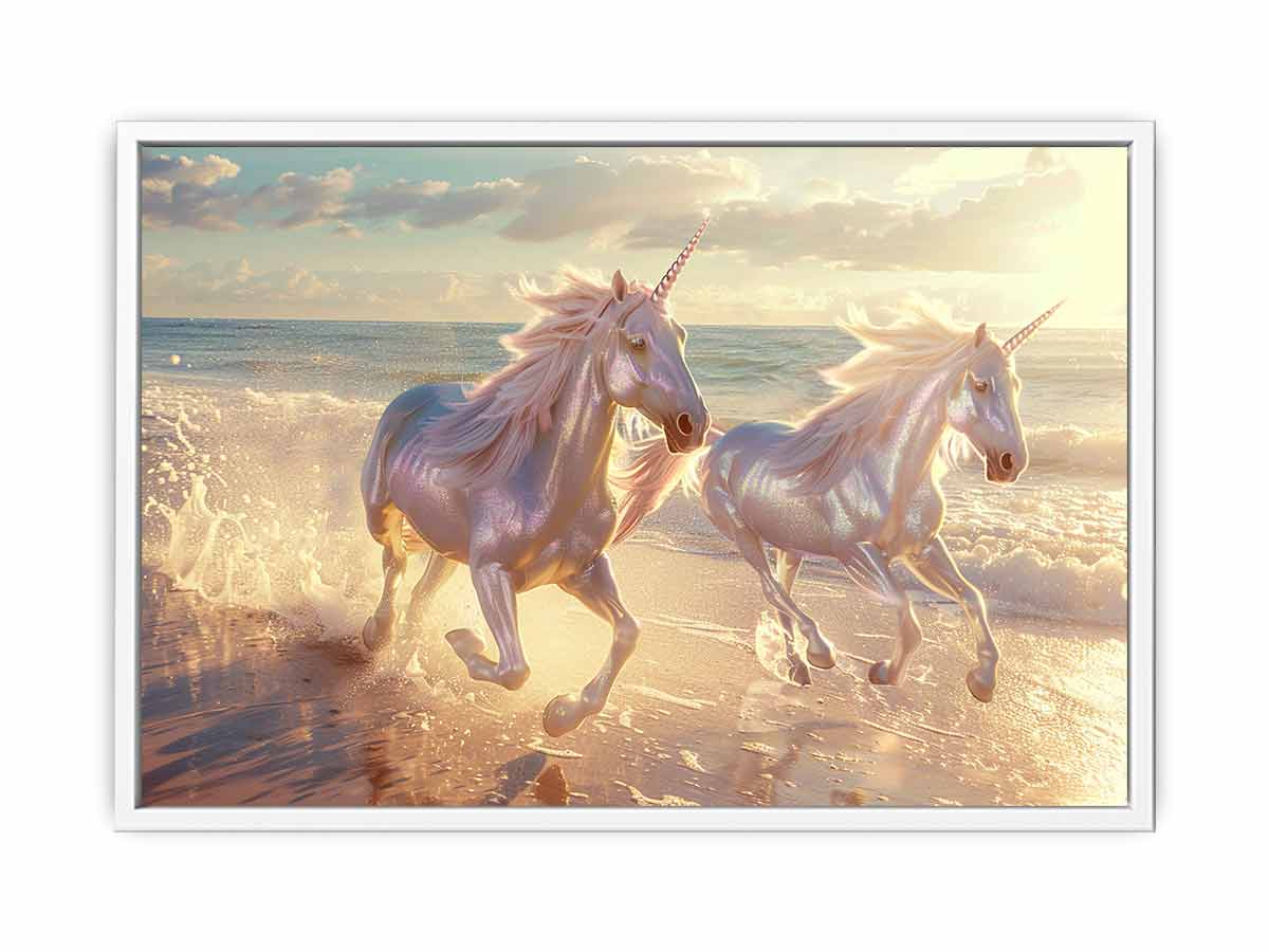 Along the Beach Unicorn Canvas Print