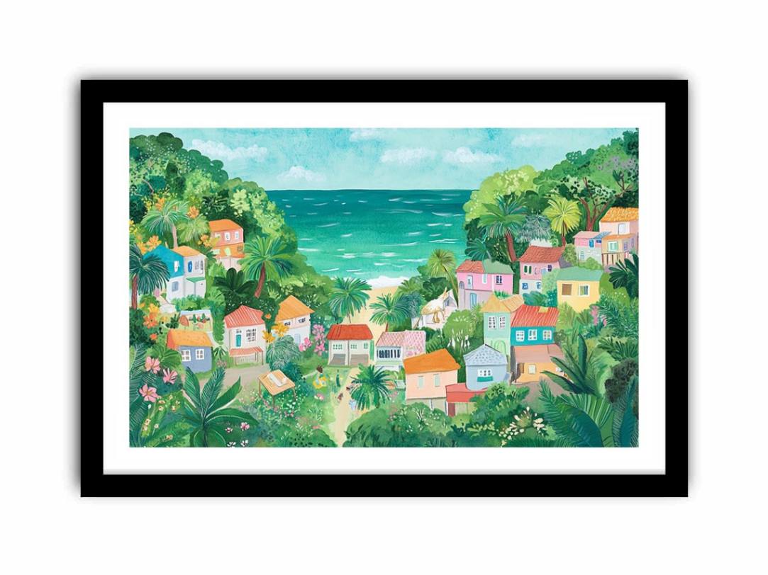Dreamy Terrace beach Town Painting  canvas print