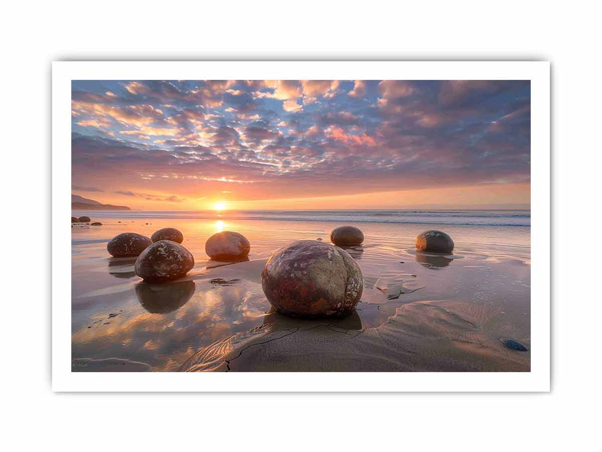 beach Stone Sunset Canvas Print