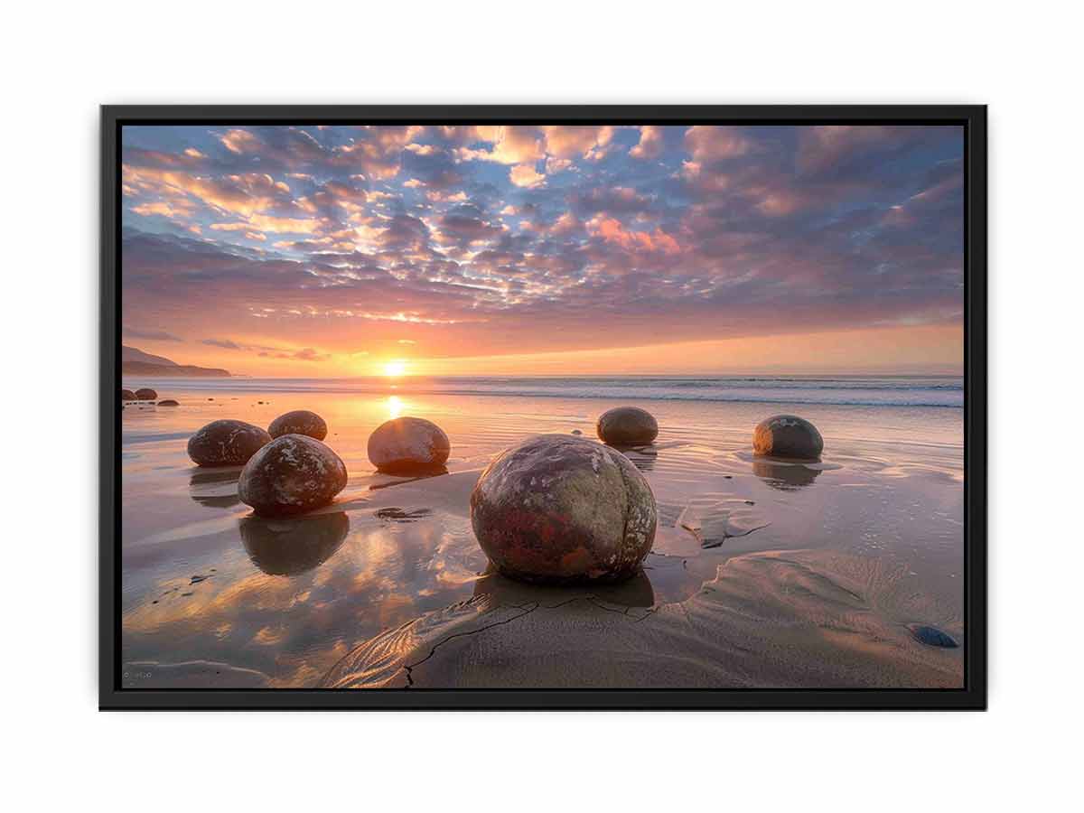 beach Stone Sunset Canvas Print