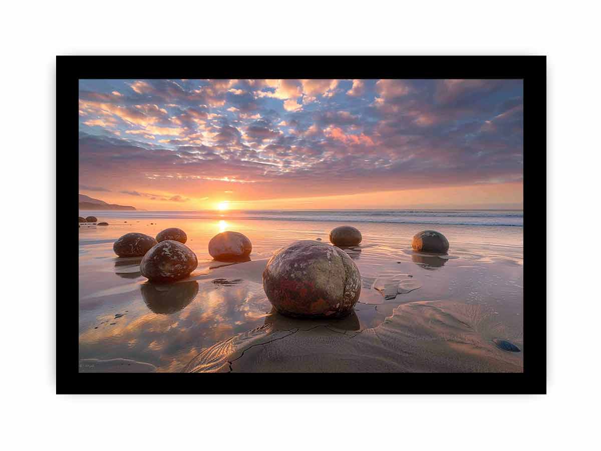 beach Stone Sunset Canvas Print