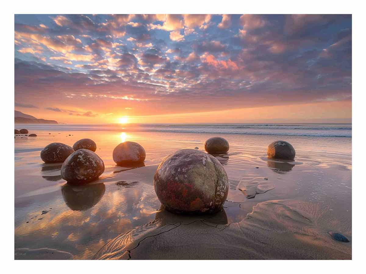 beach Stone Sunset Canvas Print