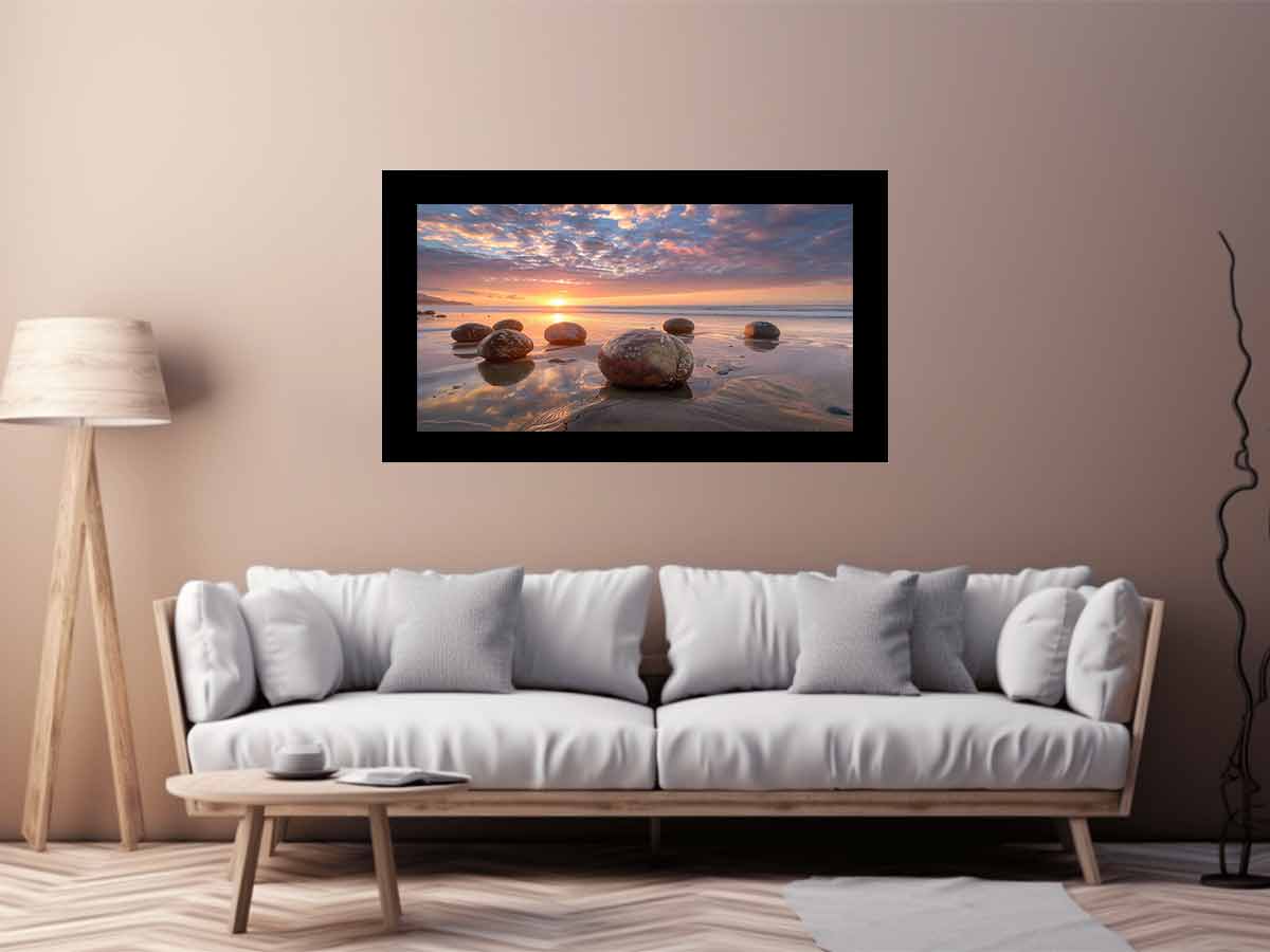 beach Stone Sunset Canvas Print