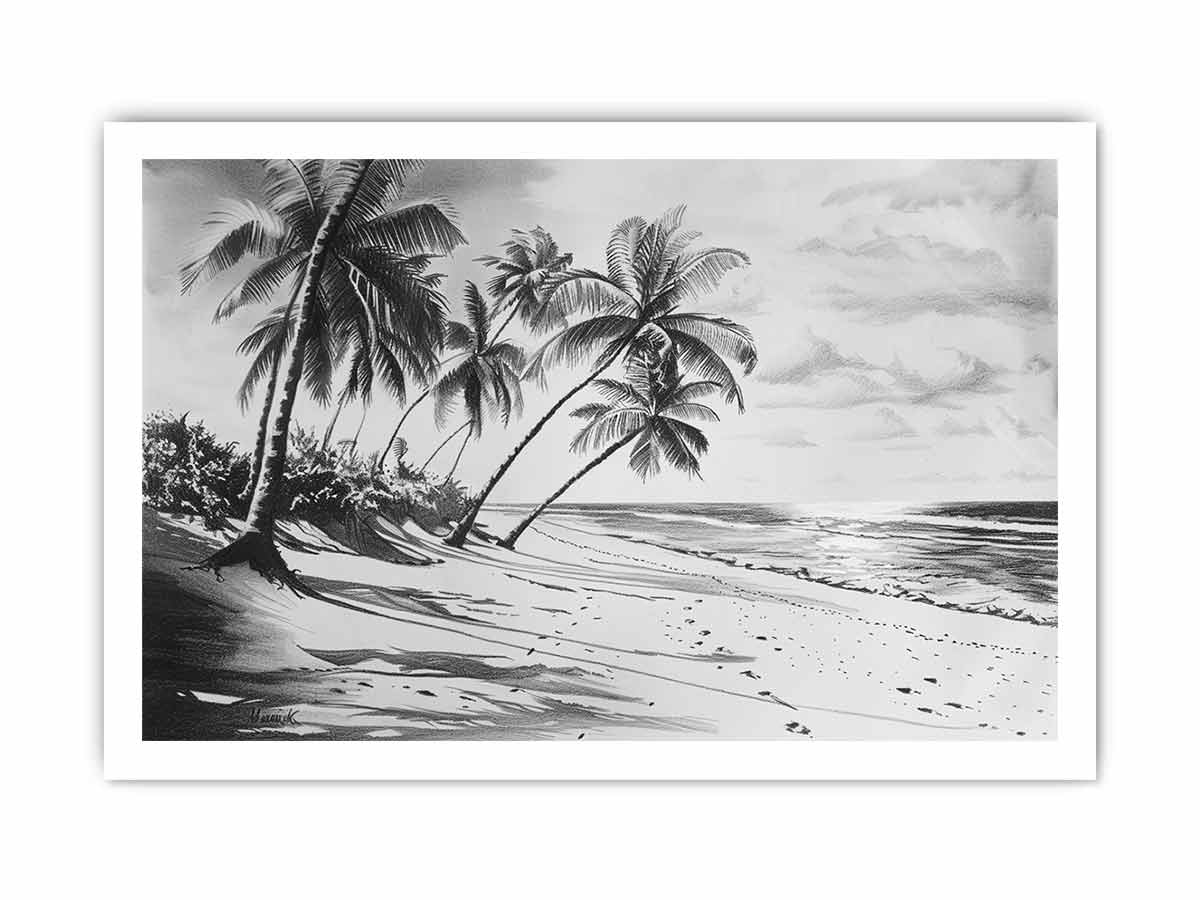Beach Shore  balck & white  Canvas Art Print